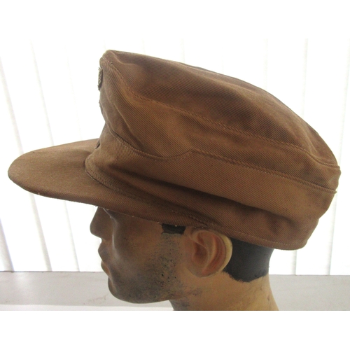 217 - German WWII M41 tropical field cap, also known as an Afrika Korps cap, with eagle emblem and nationa... 