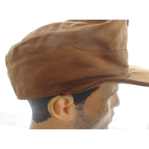 217 - German WWII M41 tropical field cap, also known as an Afrika Korps cap, with eagle emblem and nationa... 