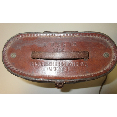 148 - British Army WWII issue binoculars by Ross of London. Bino prism No5 Mk5 x7, OS.419MA Reg No 104529 ... 