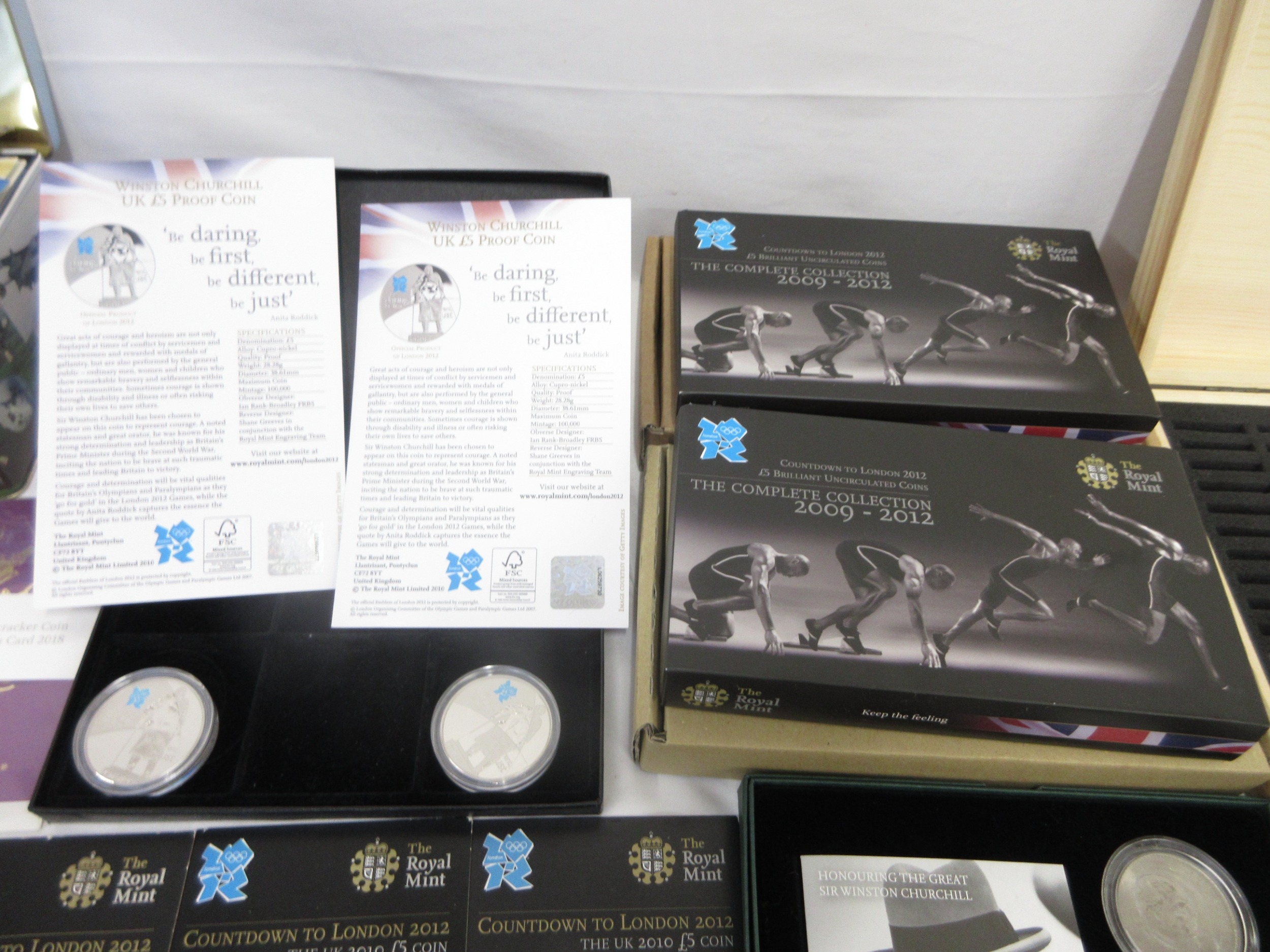 Collection of coins to inc. 5 £5 coins, 2 sets of Royal Mint Countdown ...