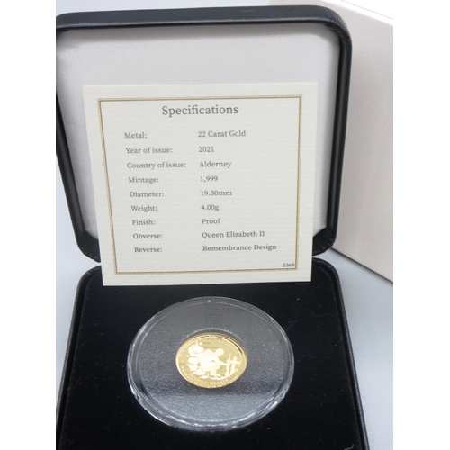 27 - Harrington & Byrne - 2021 Remembrance Day Gold Proof Half-Sovereign, encapsulated in case with COA

... 