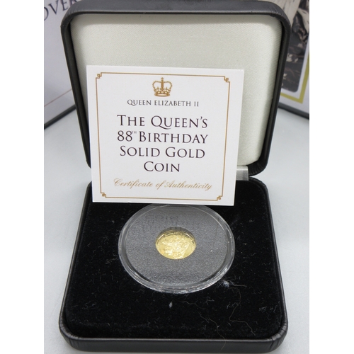 38 - Jubilee Mint - The Queens 80th Birthday Solid Gold Coin encapsulated in case with COA (9ct 1g) and 8... 