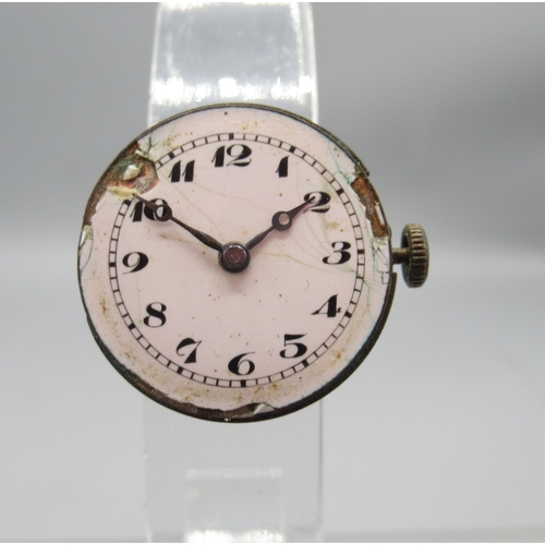417 - Swiss ladies 9ct gold wristwatch with hinged lugs on leather strap, white enamel Arabic dial, snap o... 