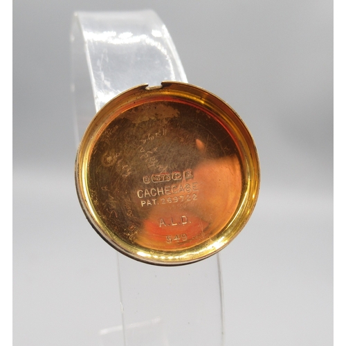 417 - Swiss ladies 9ct gold wristwatch with hinged lugs on leather strap, white enamel Arabic dial, snap o... 