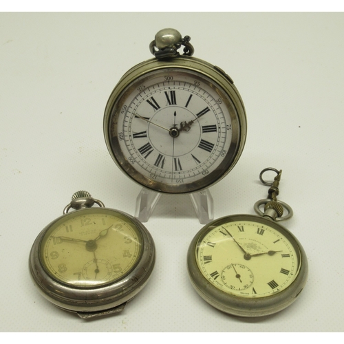 422 - Thos. Russell & Son Liverpool, Silvernus keyless pocket watch, signed white enamel Roman dial with s... 