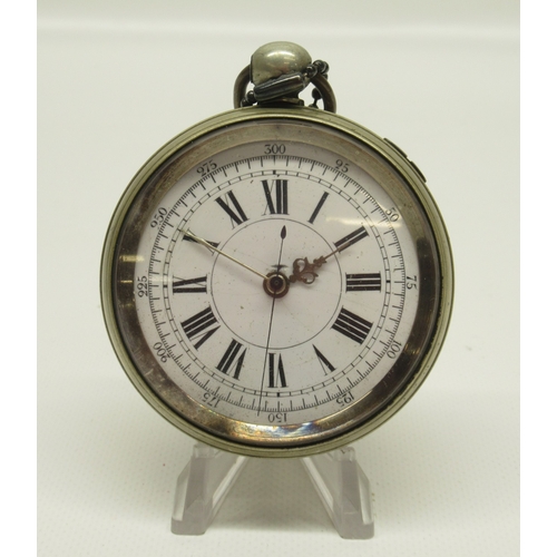 422 - Thos. Russell & Son Liverpool, Silvernus keyless pocket watch, signed white enamel Roman dial with s... 