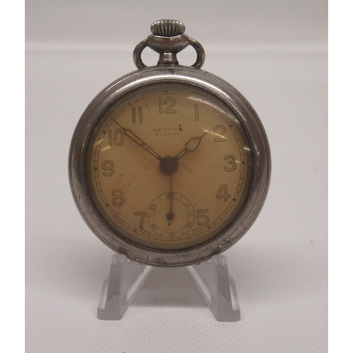 422 - Thos. Russell & Son Liverpool, Silvernus keyless pocket watch, signed white enamel Roman dial with s... 