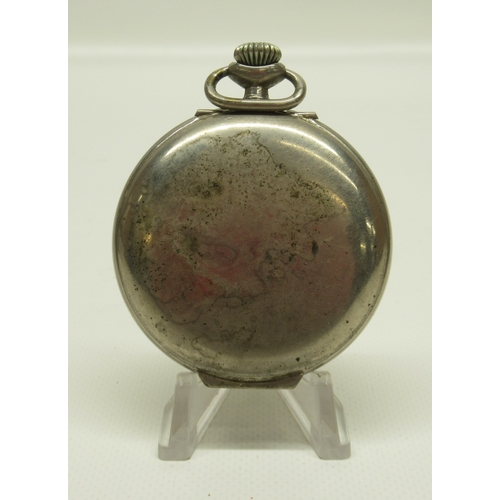 422 - Thos. Russell & Son Liverpool, Silvernus keyless pocket watch, signed white enamel Roman dial with s... 