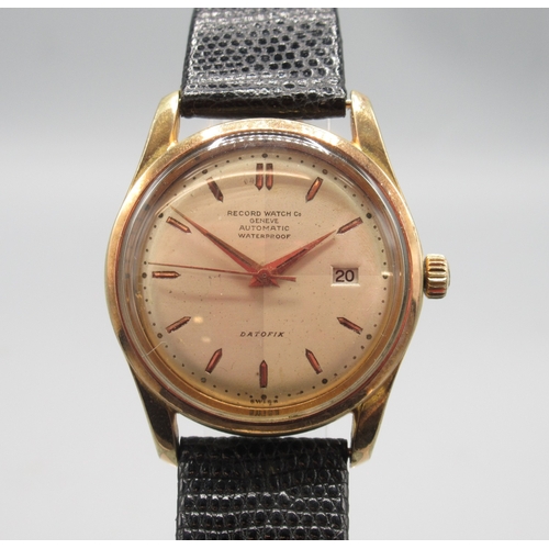 426 - Record Watch Co., Datofix gold plated automatic wristwatch with date, signed silver sector dial with... 