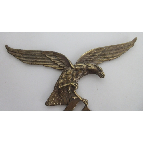 130 - Large brass Luftwaffe Eagle emblem. Wingspan 28cm x 22cm. Enamel Sign 'Achtung Minen 15cm x 20cm

Br... 