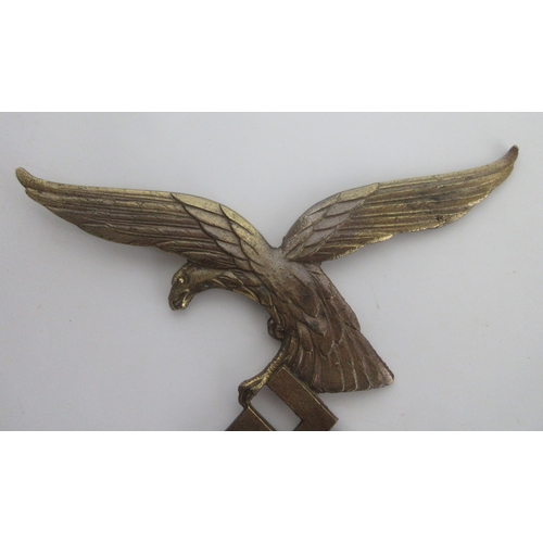 130 - Large brass Luftwaffe Eagle emblem. Wingspan 28cm x 22cm. Enamel Sign 'Achtung Minen 15cm x 20cm

Br... 