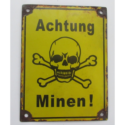 130 - Large brass Luftwaffe Eagle emblem. Wingspan 28cm x 22cm. Enamel Sign 'Achtung Minen 15cm x 20cm

Br... 