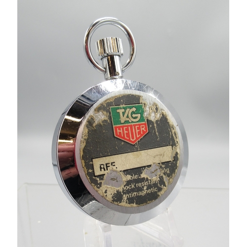 433 - Heuer Trackstar chrome stopwatch, signed white Arabic dial with 30 minute black subsidiary dial, sna... 