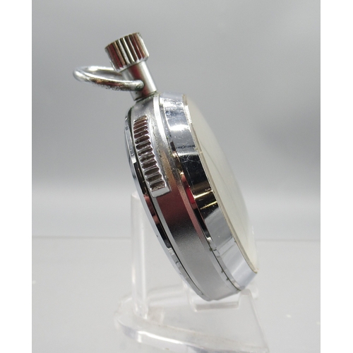 435 - Heuer chrome stopwatch for Dembo Bristol, signed white Arabic dial with 30 minute black subsidiary d... 