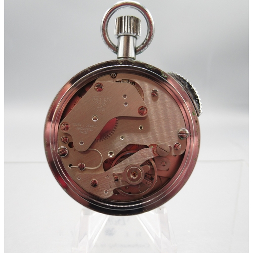 435 - Heuer chrome stopwatch for Dembo Bristol, signed white Arabic dial with 30 minute black subsidiary d... 