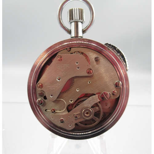 437 - Heuer aluminium and painted stopwatch, signed white Arabic dial with 60 minute inner track, signed s... 