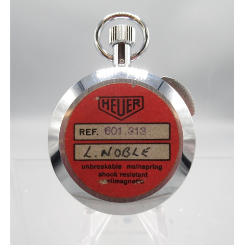 439 - Tag Heuer chrome 1/100min stopwatch, signed white Arabic dial with 30 minute subsidiary dial, snap o... 