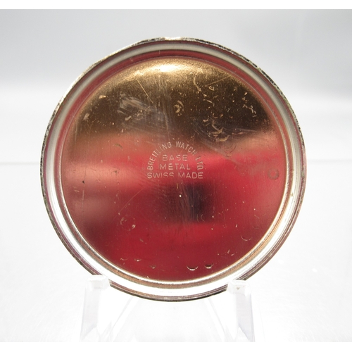 444 - Breitling 1/10 chrome stopwatch, signed white dial with 15 minute subsidiary dial, signed snap on ca... 