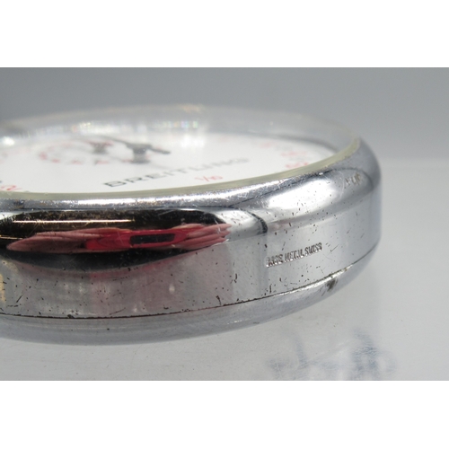 444 - Breitling 1/10 chrome stopwatch, signed white dial with 15 minute subsidiary dial, signed snap on ca... 