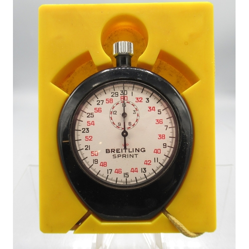 446 - Breitling Sprint 1/10 stopwatch, signed white dial with 15 minute subsidiary dial, signed snap on ca... 