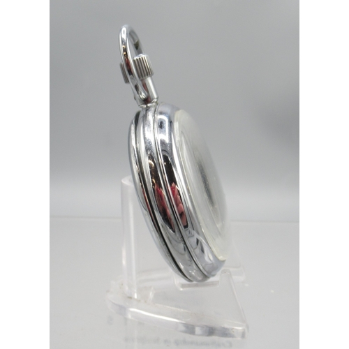 447 - Sekonda chrome stopwatch, signed white dial with 30 minute subsidiary dial, snap on case back, 4282 ... 