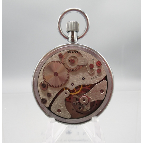 447 - Sekonda chrome stopwatch, signed white dial with 30 minute subsidiary dial, snap on case back, 4282 ... 