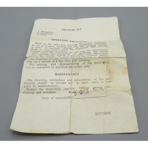 447 - Sekonda chrome stopwatch, signed white dial with 30 minute subsidiary dial, snap on case back, 4282 ... 