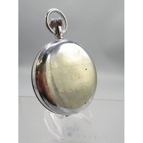 452 - Omega for Servo Electronics Lab chrome stopwatch, signed white dial with 10 minute subsidiary dial, ... 