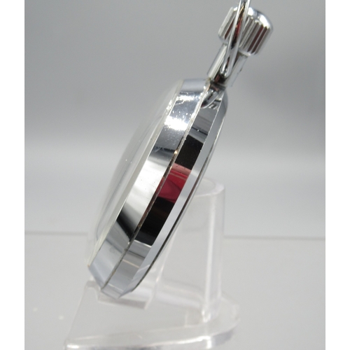 453 - Leonidas chrome stopwatch, signed white dial with 30 minute subsidiary dial, screw on case ring reta... 