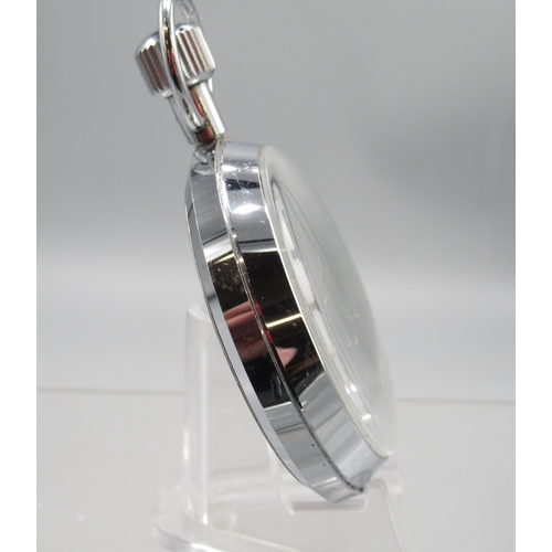453 - Leonidas chrome stopwatch, signed white dial with 30 minute subsidiary dial, screw on case ring reta... 