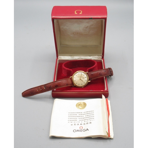 455 - Omega 9ct gold wristwatch on later leather strap with 9ct gold Omega buckle, Birmingham 1963, signed... 