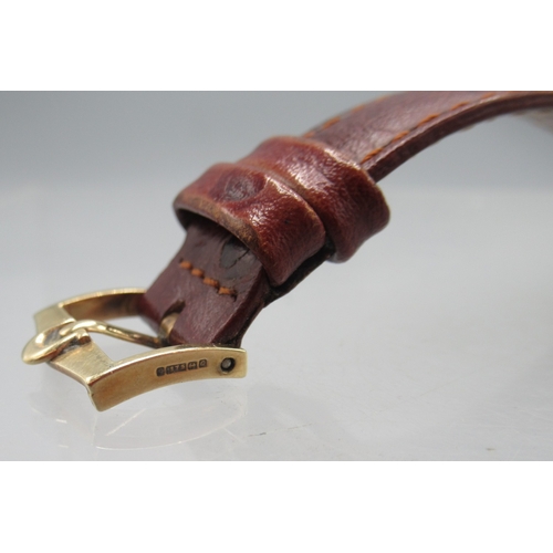 455 - Omega 9ct gold wristwatch on later leather strap with 9ct gold Omega buckle, Birmingham 1963, signed... 
