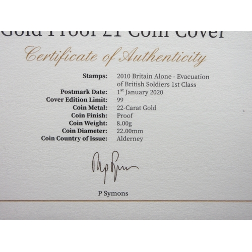 16 - Harrington & Byrne - 2020 80th Anniversary of Dunkirk Gold Proof £1 Coin Cover (22ct 8g) with COA

B... 