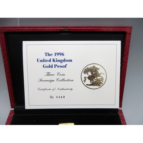 47 - The 1996 United Kingdom Gold Proof Three-Coin Sovereign Set No. 0460/1250, comprising Half-Sovereign... 
