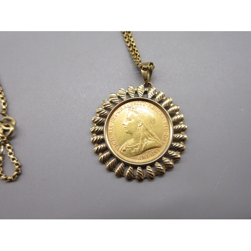 3 - Queen Victoria (1837-1901) 1894 Sovereign in loose mount .375 stamped, box link chain with 750 stamp... 