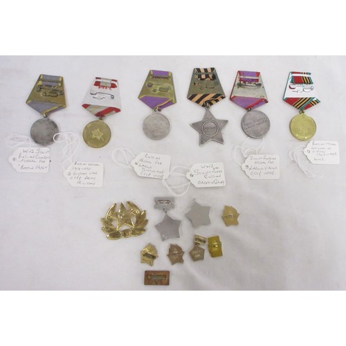 20 - Collection of Russian military medals and badges to incl. Russian medal for Labour distinction, Comb... 