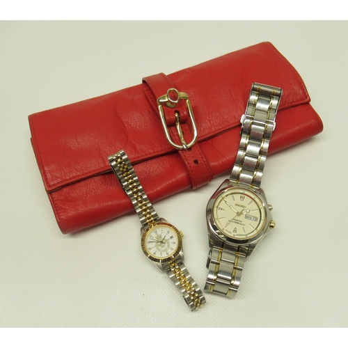 464 - Seiko Kinetic 50m stainless steel and gold plated wristwatch with day/date on matching bracelet, sig... 