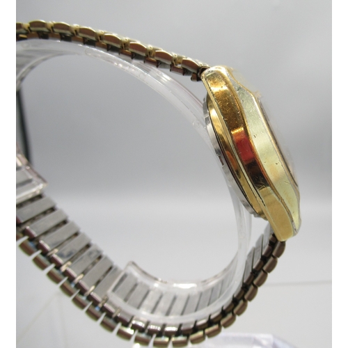 456 - Orient gold plated automatic wristwatch with day/date, signed silver striped dial with baton indices... 