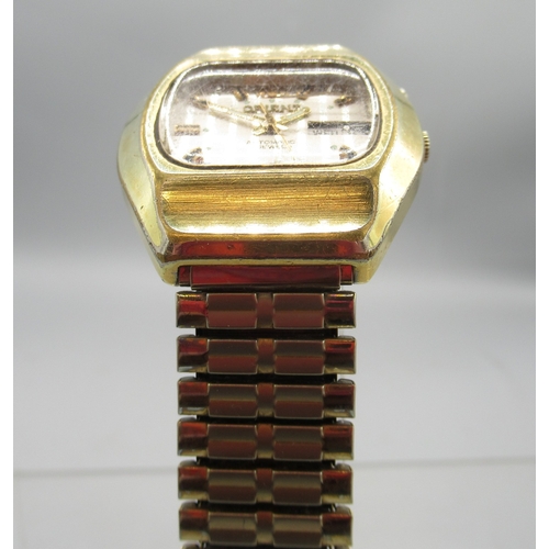 456 - Orient gold plated automatic wristwatch with day/date, signed silver striped dial with baton indices... 
