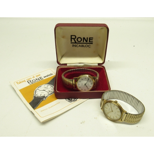 458 - Rone Countryman gold plated wristwatch, signed white Arabic dial with centre seconds, screw on case ... 