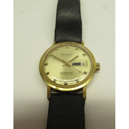 460 - Caravelle gold plated wristwatch, signed gold dial with baton indices, signed snap on case back no. ... 