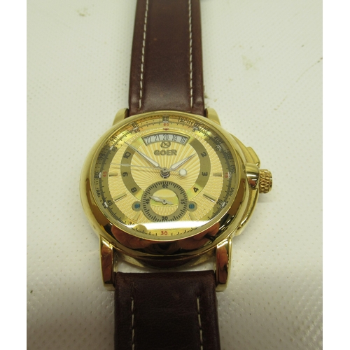460 - Caravelle gold plated wristwatch, signed gold dial with baton indices, signed snap on case back no. ... 