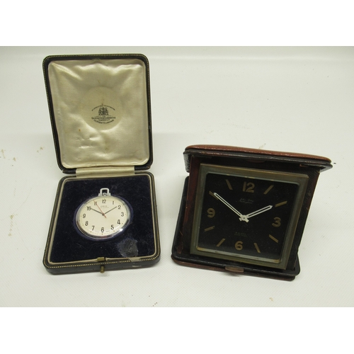 467 - Oris chrome keyless pocket watch, signed silver Arabic dial with centre seconds, signed snap on case... 