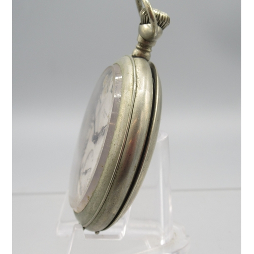 469 - Elgin keyless pocket watch, signed white enamel Roman dial with subsidiary seconds, Philadelphia Wat... 