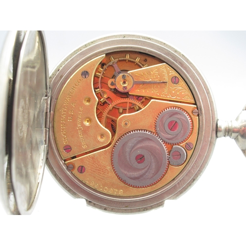 469 - Elgin keyless pocket watch, signed white enamel Roman dial with subsidiary seconds, Philadelphia Wat... 