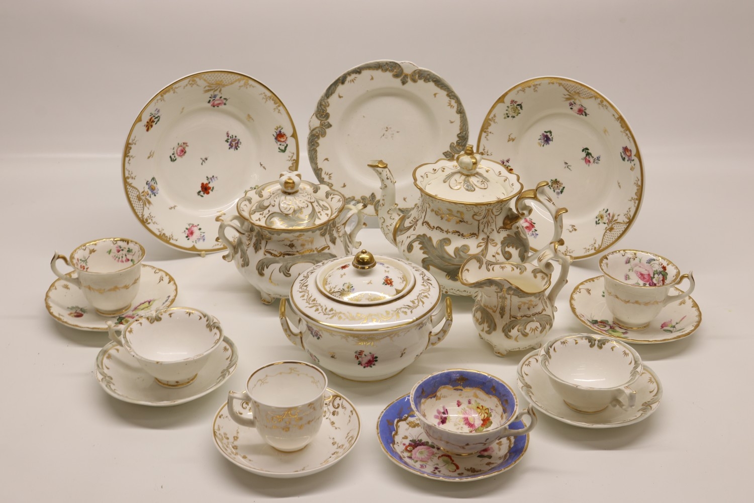 Mixed collection of Rockingham c1826-42 and comparable tea ware, plates ...