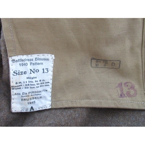 194 - British and Commonwealth Battledress Blouse 1940 pattern size 13 dated 1945. Pair of Battledress Tro... 