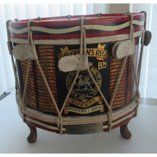 153 - Regimental drum for the Queens Regiment 3rd Battalion presented to Major Roger Jennings for his reti... 