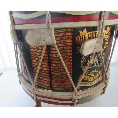 153 - Regimental drum for the Queens Regiment 3rd Battalion presented to Major Roger Jennings for his reti... 