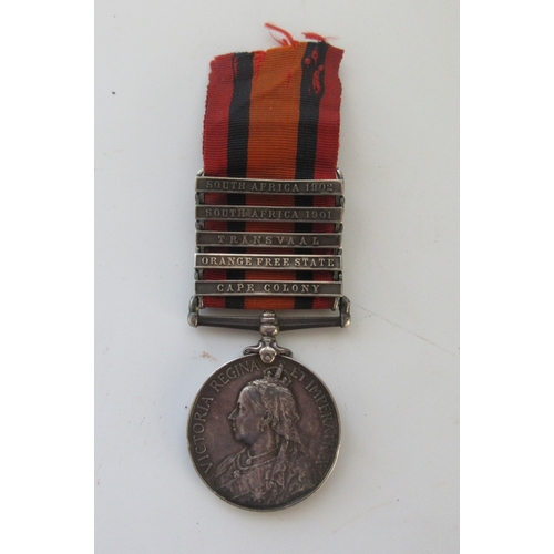 28 - Queens South Africa Medal with five clasps, S.A 1901-02, Transvaal, Orange Free State, Cape Colony. ... 